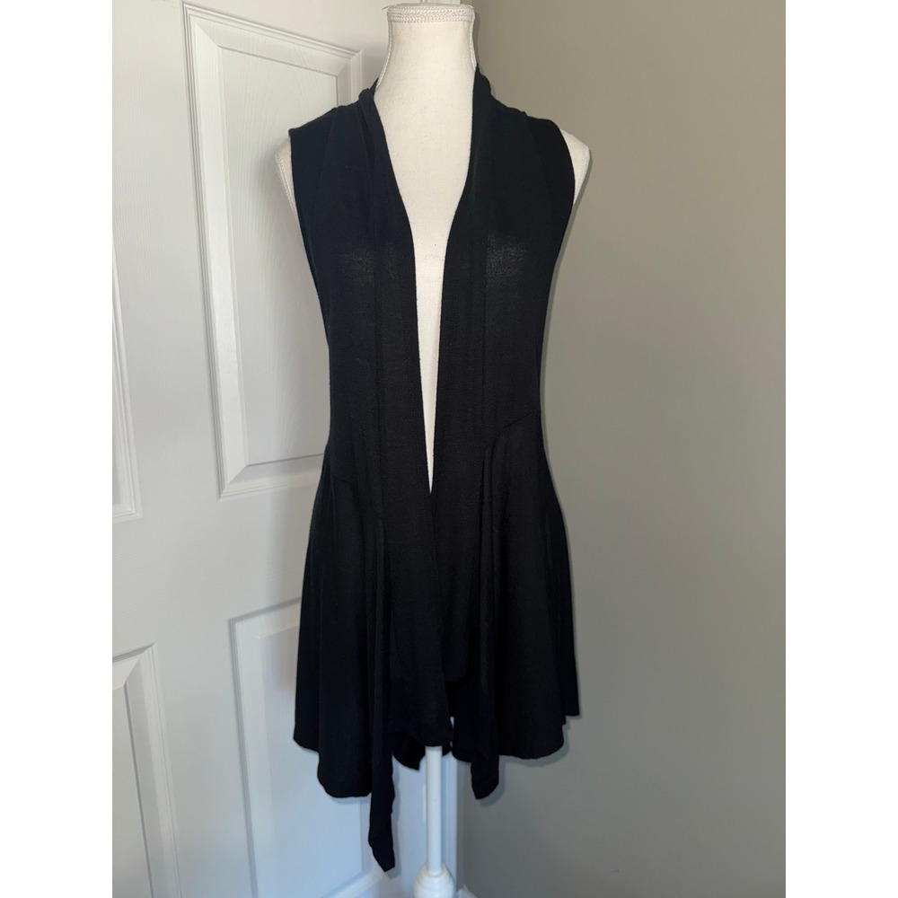 Neiman Marcus Womens Black Draped Open Front Sleeveless Cardigan Vest Large